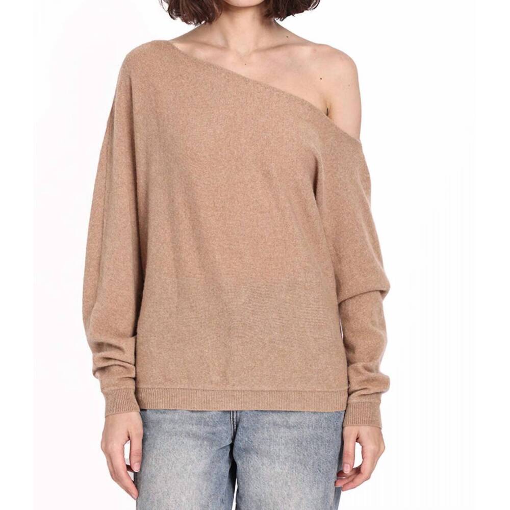 NEW MINNIE ROSE cotton cashmere off-the-shoulder top in brown sugar